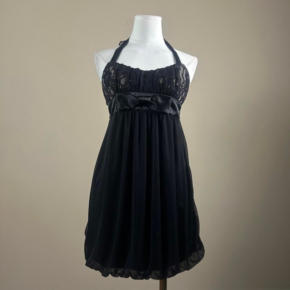Love Tease Black and Tan Vampy Bubble Halter Dress